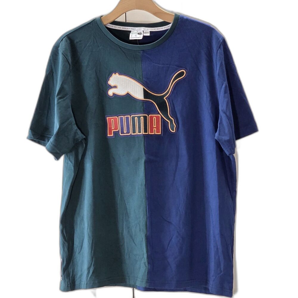 New PUMA Men XL Color-block Embroidered Logo T-Shirt  Retro Urban Streetwear NWT